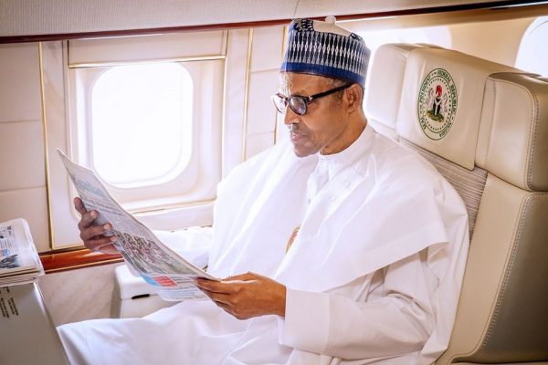 Buhari in the presidential jet