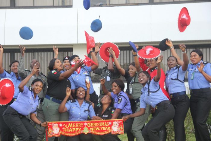 Nigerian policemen and women in Christmas mood