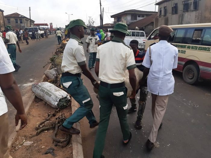 Oyo Enironmental Officers Cleaning Major Markets in Ibadan