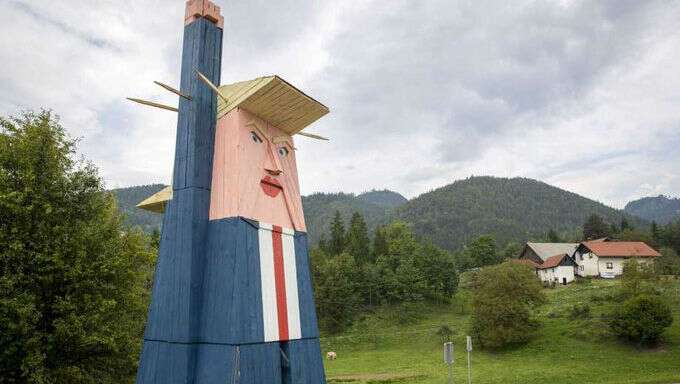 Trump wooden monument in Slovenia