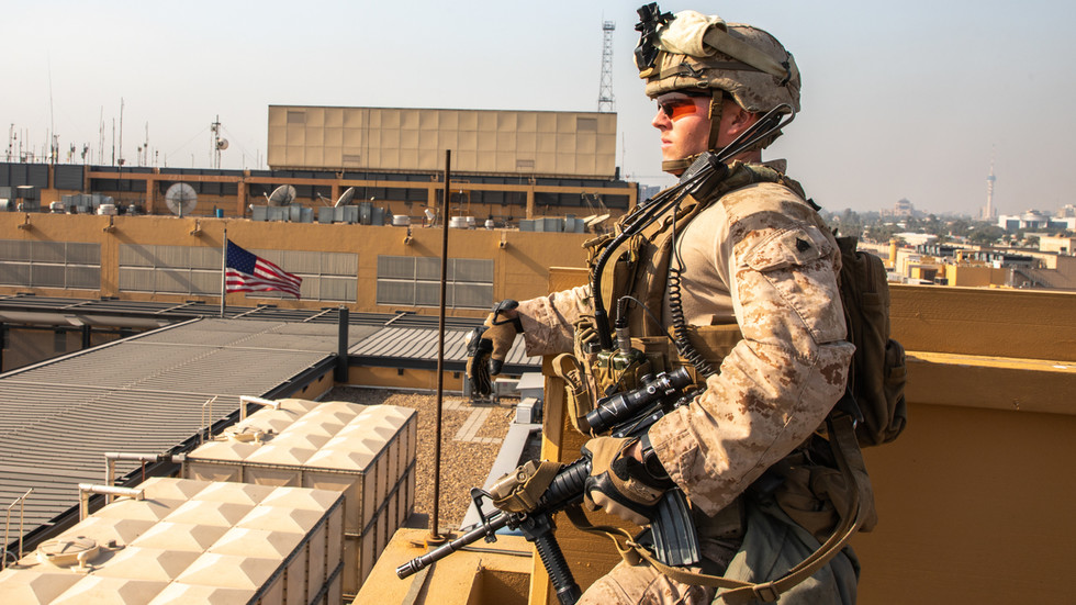 A US soldier at the US Embassy in Baghdad