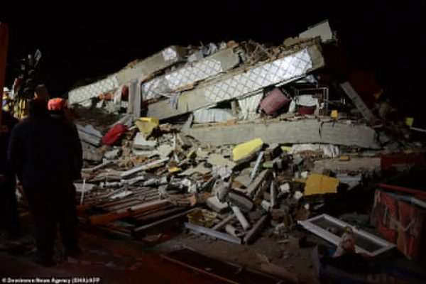 A crumbled building in eastern Turkey after the earthquake