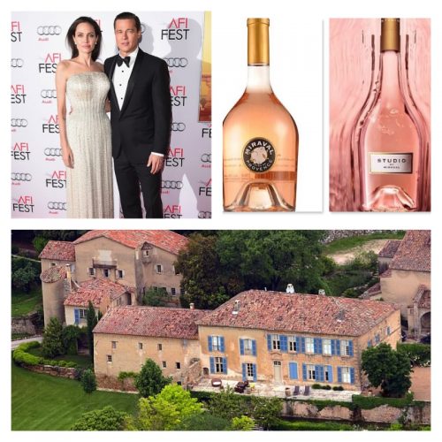 Angelina Jolie and Brad Pitt; left the wine brands they had produced together and below their Chateau in France