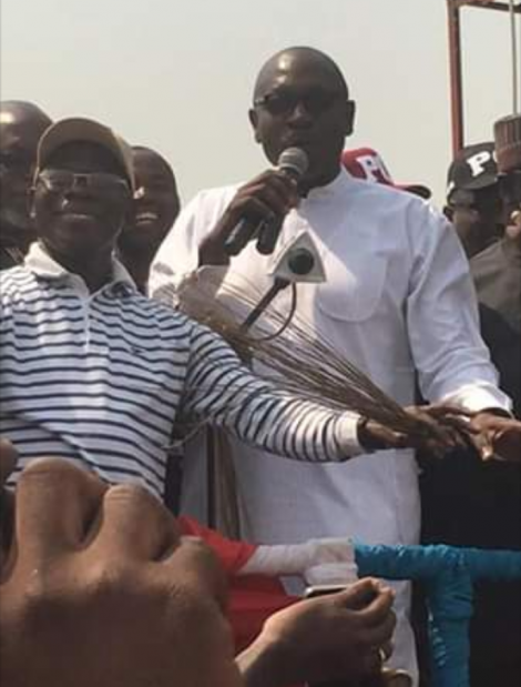 Oshiomhole, left with Lucky Imasuen at the rally in Auchi