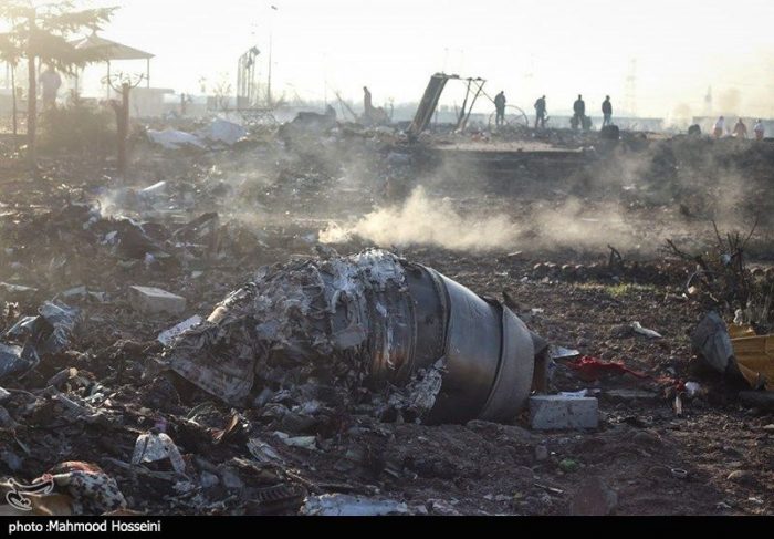 The remains of the Ukrainian Boeing 737-800. Photo Tasnim News agency