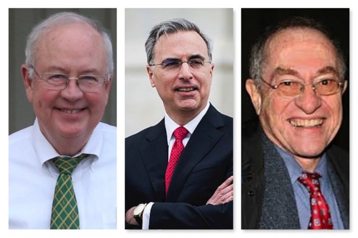Trump’s legal team, L-R, Ken Starr, Pat Cipollone and Alan Dershowitz