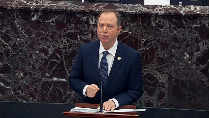 House Intelligence Committee Chairman Schiff delivers opening argument during impeachment trial of President Trump at the U.S. Capitol in Washington