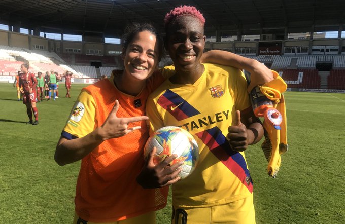 Asisat Oshoala with team mate after today’s match at Logrono