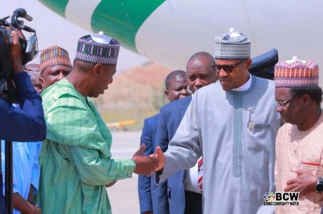 Buhari being received by Governor Zulum