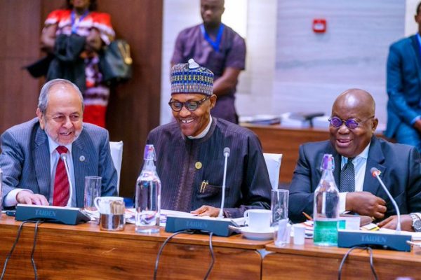 Buhari, middle, Akufo-Addo, right at the breakfast meeting for science and tech