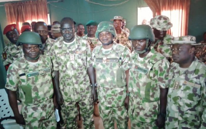 Buratai, second left with the promoted soldiers and their commander