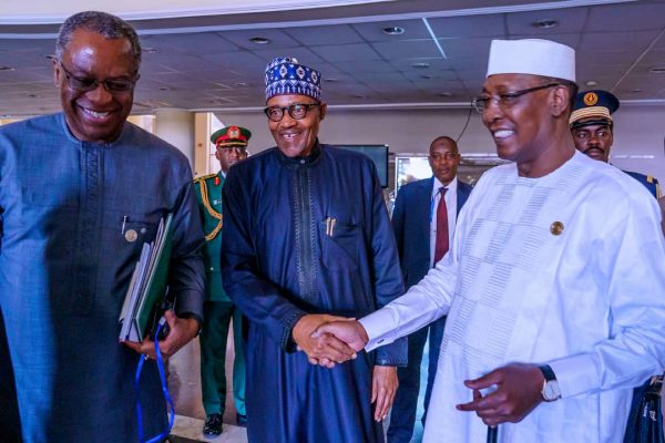 Foreign Minister Geoffrey Onyeama, President Buhari and Chadian leader, Idriss Deby Itno