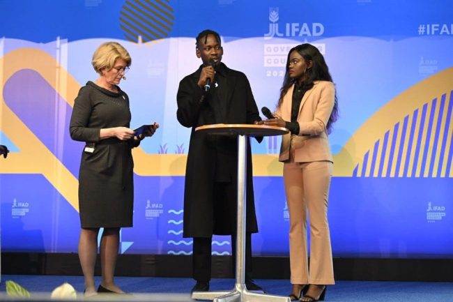 Mr Eazi speaks at the IFAD conference in Rome