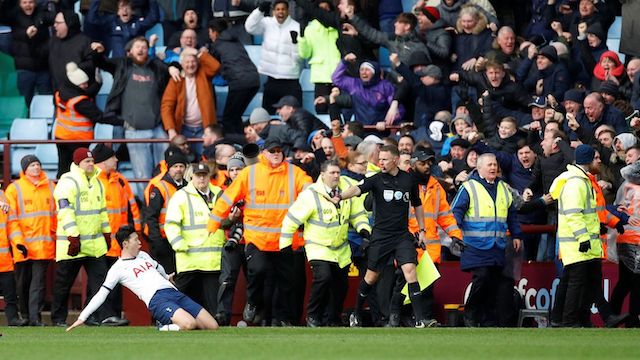 Son Heung-min after scoring the dramatic winner on Sunday at Villa Park