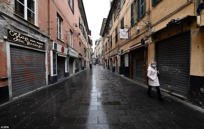 A deserted street in Genoa on Thursday