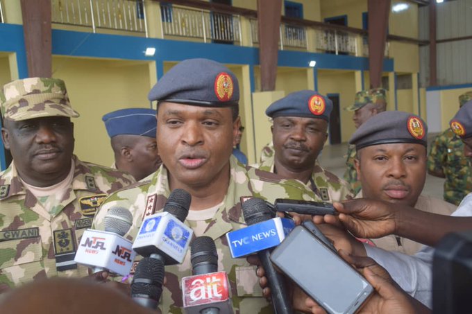 Air Marshal Sadique Abubakar at the commissioning of the aircraft hangar in maiduguri