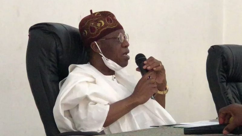 Alhaji Lai Mohammed at the press conference in Abuja