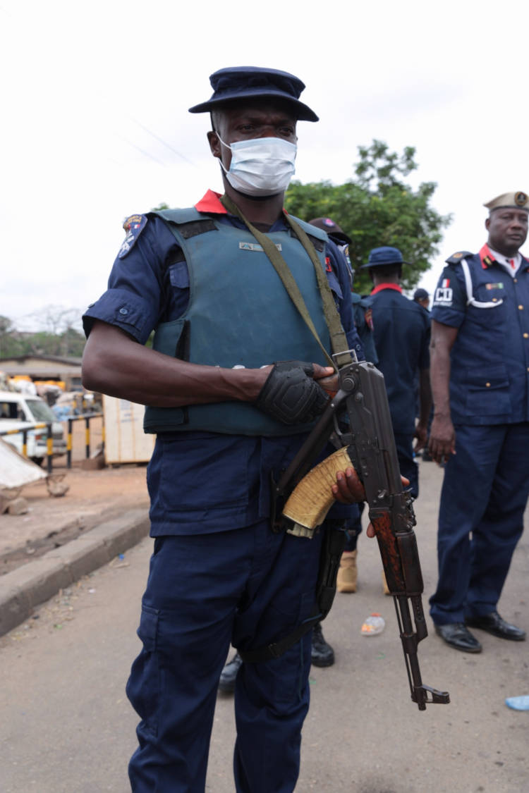 An officer from the NSCDC Lagos Command on ground