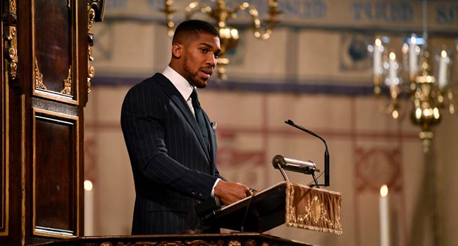 Anthony Joshua speaks at Westminster Abbey
