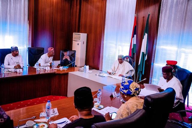 Buhari, centre, with Presidential Economic Advisory Committee