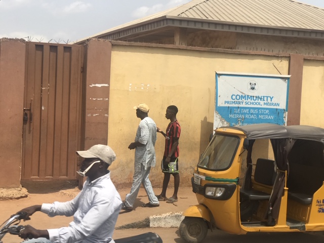 Community Primary School, Meiran: Venue for Lagos food collection closed and locked as at 2:21 pm. Reason for closure not given.