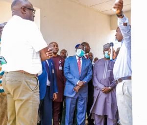 Gov Simon Lalong during his visit to the isolation facility in JUTH, on Monday in Jos.