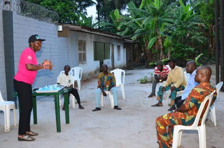 Wife of Ondo State Governor, Mrs Betty Anyanwu Akeredolu and others during the coronavirus awareness training at Ahannanyereugo Villa, Umuikea Emeabiam, Imo State.