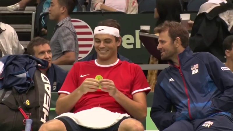 Mardy Fish has his hands in his pockets as he joked with Taylor Fritz in Honolulu