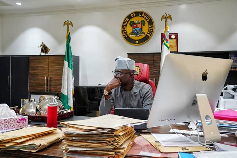 Governor Babajide Olusola Sanwo-Olu listening to contributions of the during the Virtual Meeting held by Lagos Executive Members