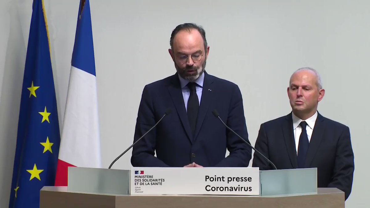Prime Minister of France Edouard Philippe announcing the shut down Saturday