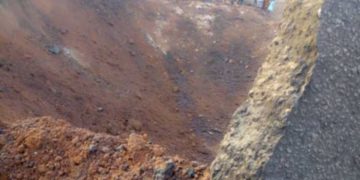 The crater left by the blast in Akure believed to be a meteorite