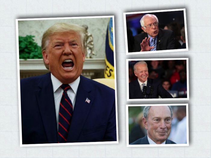 Trump and the Democratic contenders T-B, Crazy Sanders, Sleeping Joe and Mini Mike