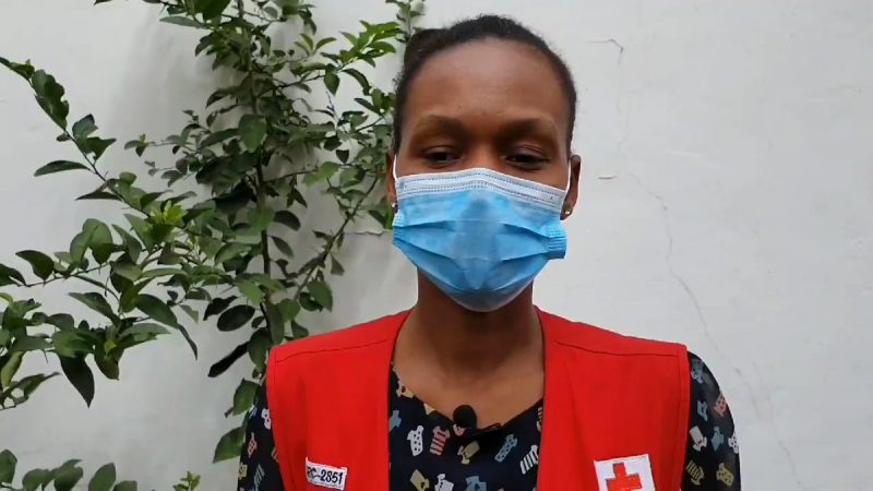 South Sudan Red Cross official with a face mask
