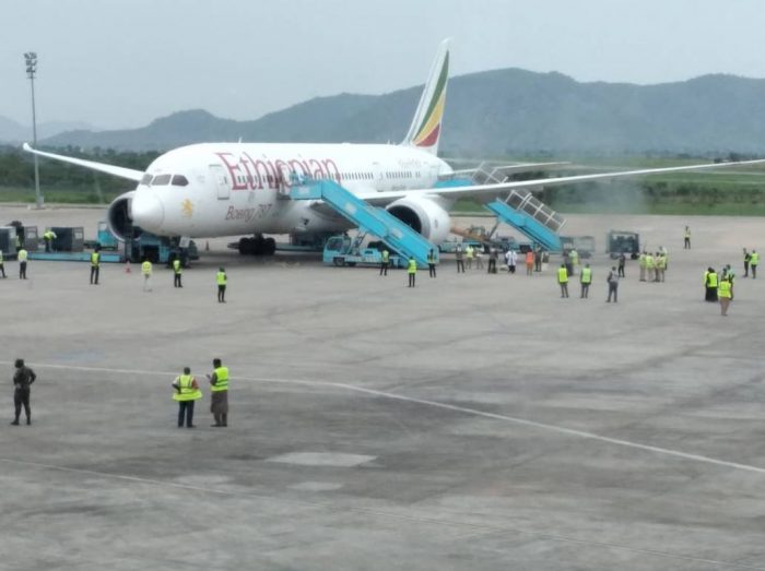 The Ethiopian plane on arrival in Abuja