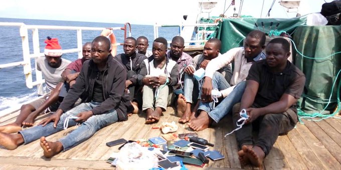 The captured pirates by Nigerian Navy