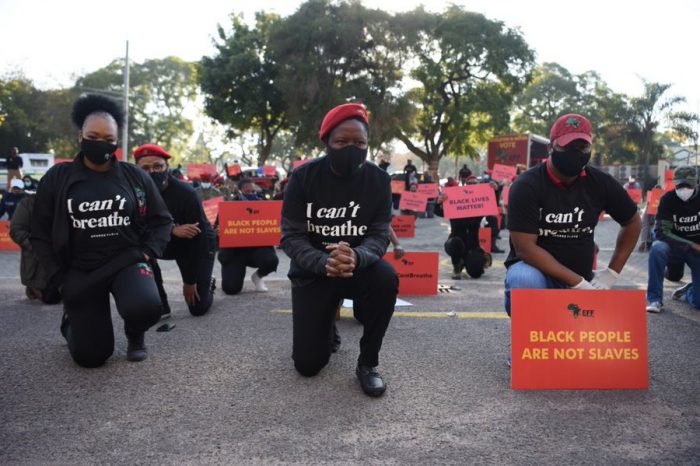 EFF supporters led by Julius Malema at the U.S. Embassy in Pretoria