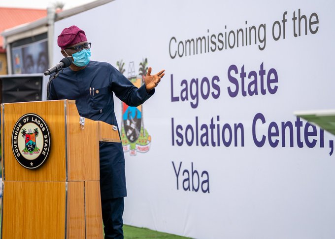 Sanwo-Olu at the commissioning of the 150-bed isolation centre