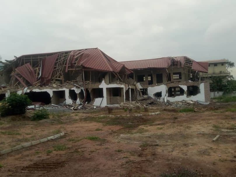 The demolished building in Accra