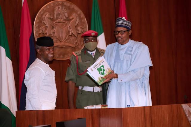 VP Osinbajo and President Buhari during the submission of Economic Sustainability Plan