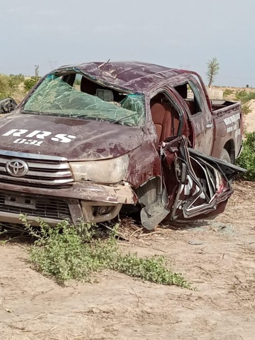 the Borno vehicle that somersaulted after hit by lawless soldiers