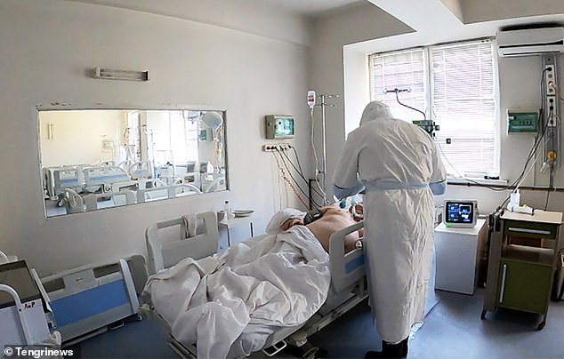 A pneumonia patient under care in Kazakhstan