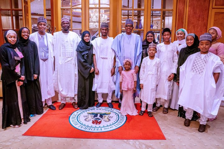 Buhari and members of his family after the Eid-el-Kabir prayer in Abuja