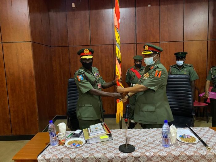Gen Abubakar Tarfa handing over to the new commandant Tradoc minna, Maj. Gen Lucky Irabor