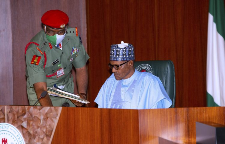 Buhari during the virtual meeting of ECOWAS heads of states on Mali