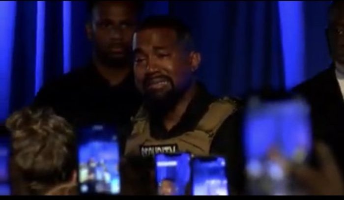 Kanye West crying at his rally