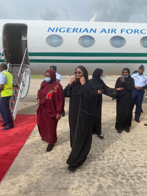 Aisha Buhari on arrival in Nigeria on Friday