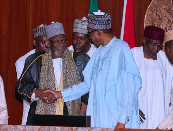 Buhari and Sheikh Ahmed Ibrahim Niass when they met last year in Abuja
