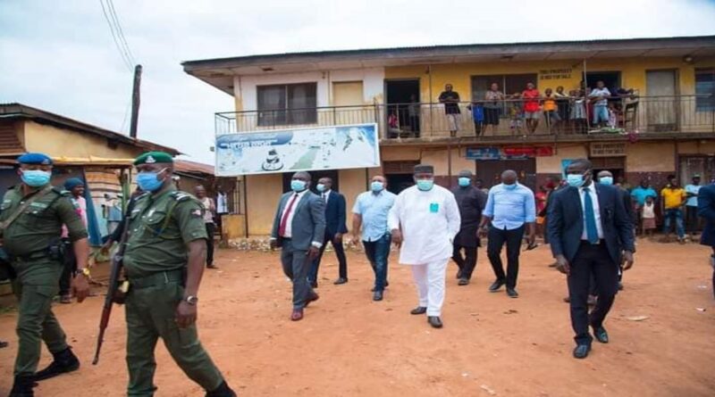 Governor Ifeanyi Ugwuanyi at the Emene Secondary School, scene of the bloody clash between IPOB and Nigerian security