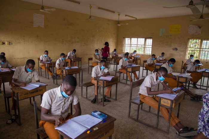 Students of Agindingbi Grammer School, Lagos while writing their first WAEC paper, today 1