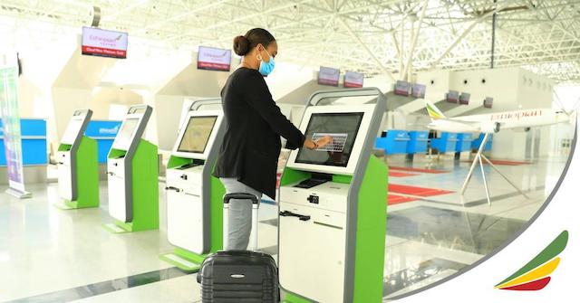 The self-check-in kiosks at Ethiopian Airline new terminal